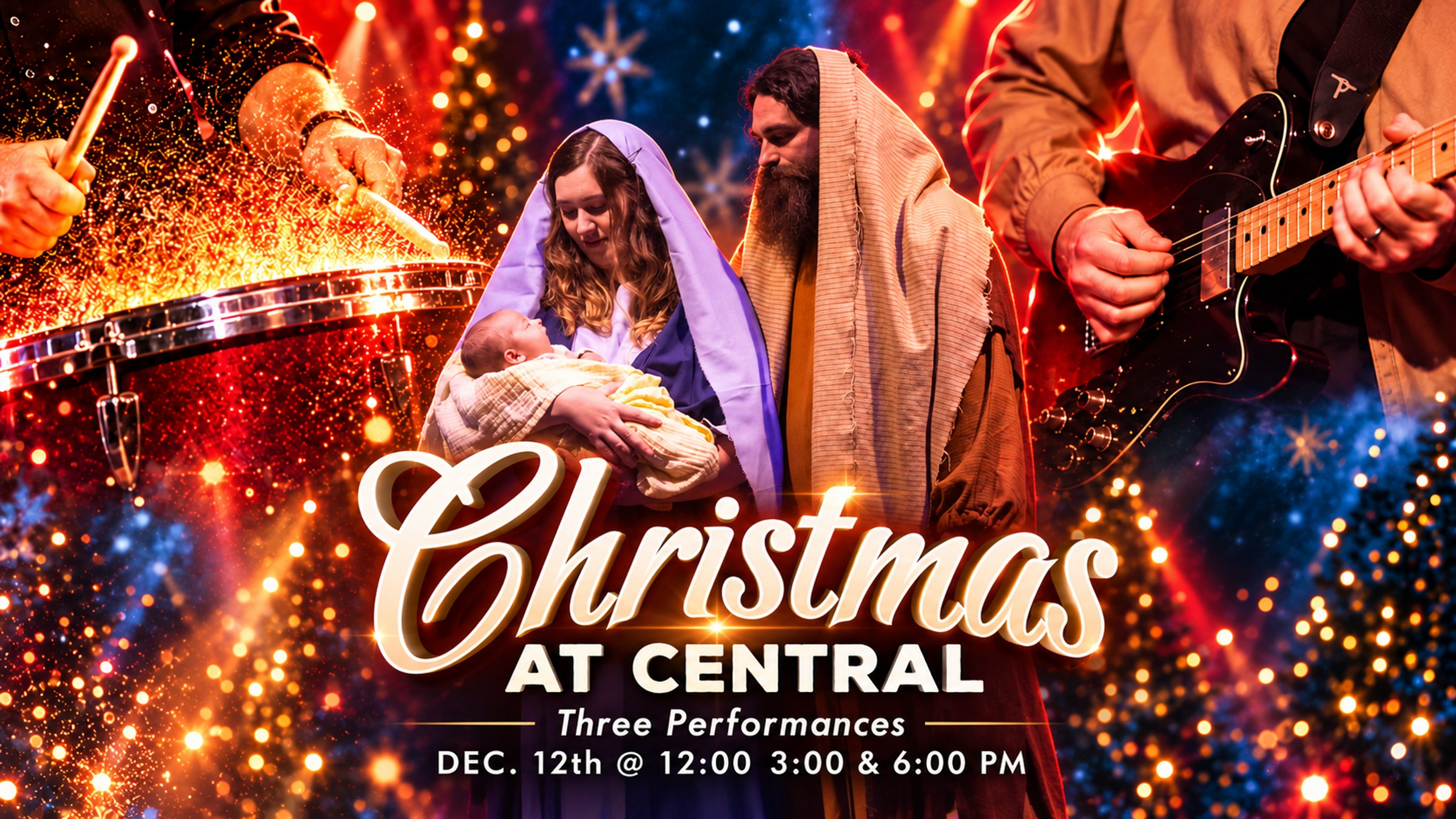 Christmas at Central: Mary and Joseph, drums and guitar. Three performances December 12 at noon, 3 and 6 PM.